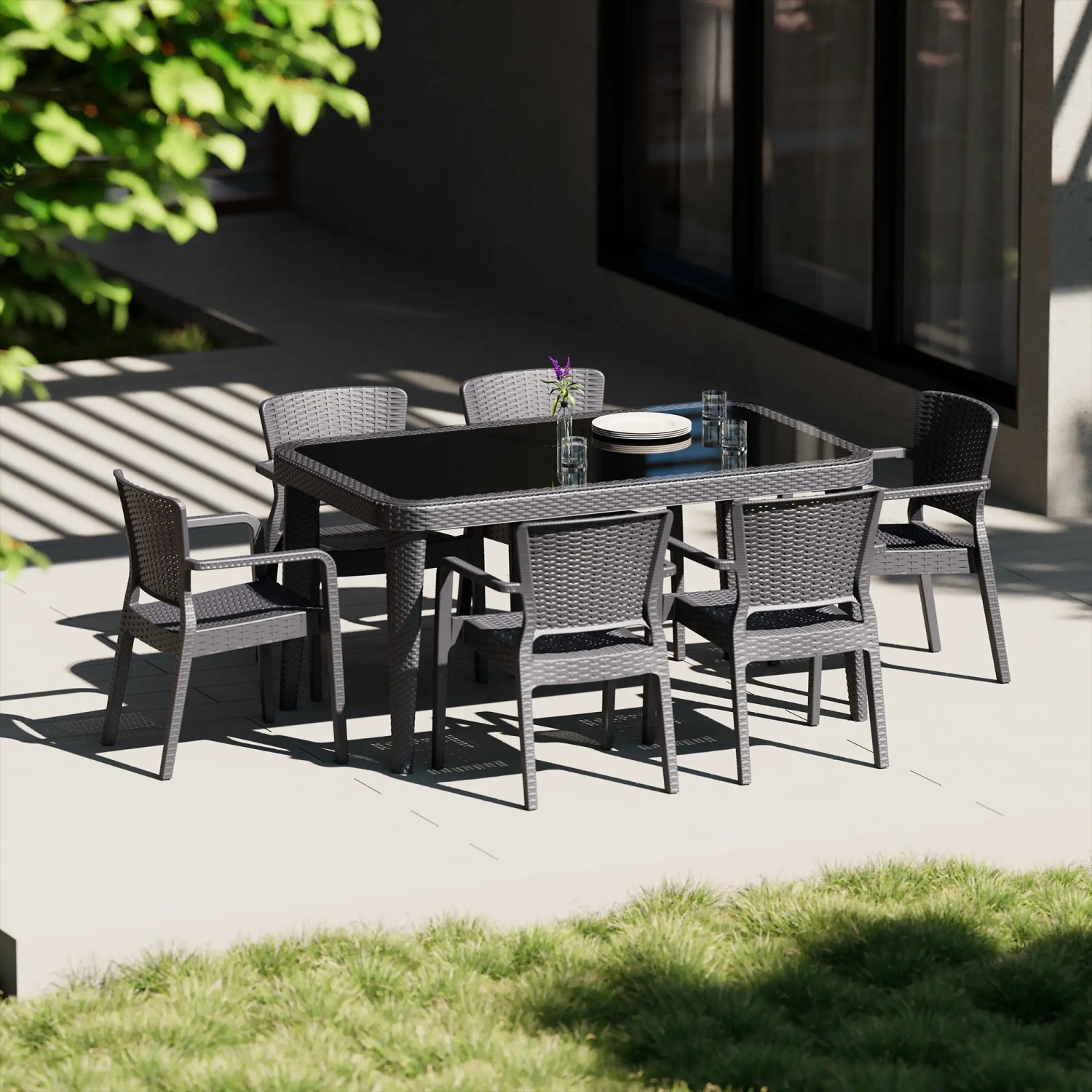 Rattan Dokulu Osaka Masa 90x150 cm - Dış Camlı Bahçe ve Balkon